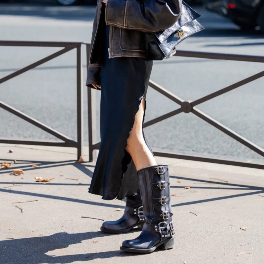 Buckle-Down Side Buckle Detail Midi Calf Biker Boot